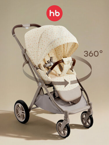 Изображение товара Коляска прогулочная детская Happy Baby Luna 360, реверсивный блок 360 градусов, бежевая