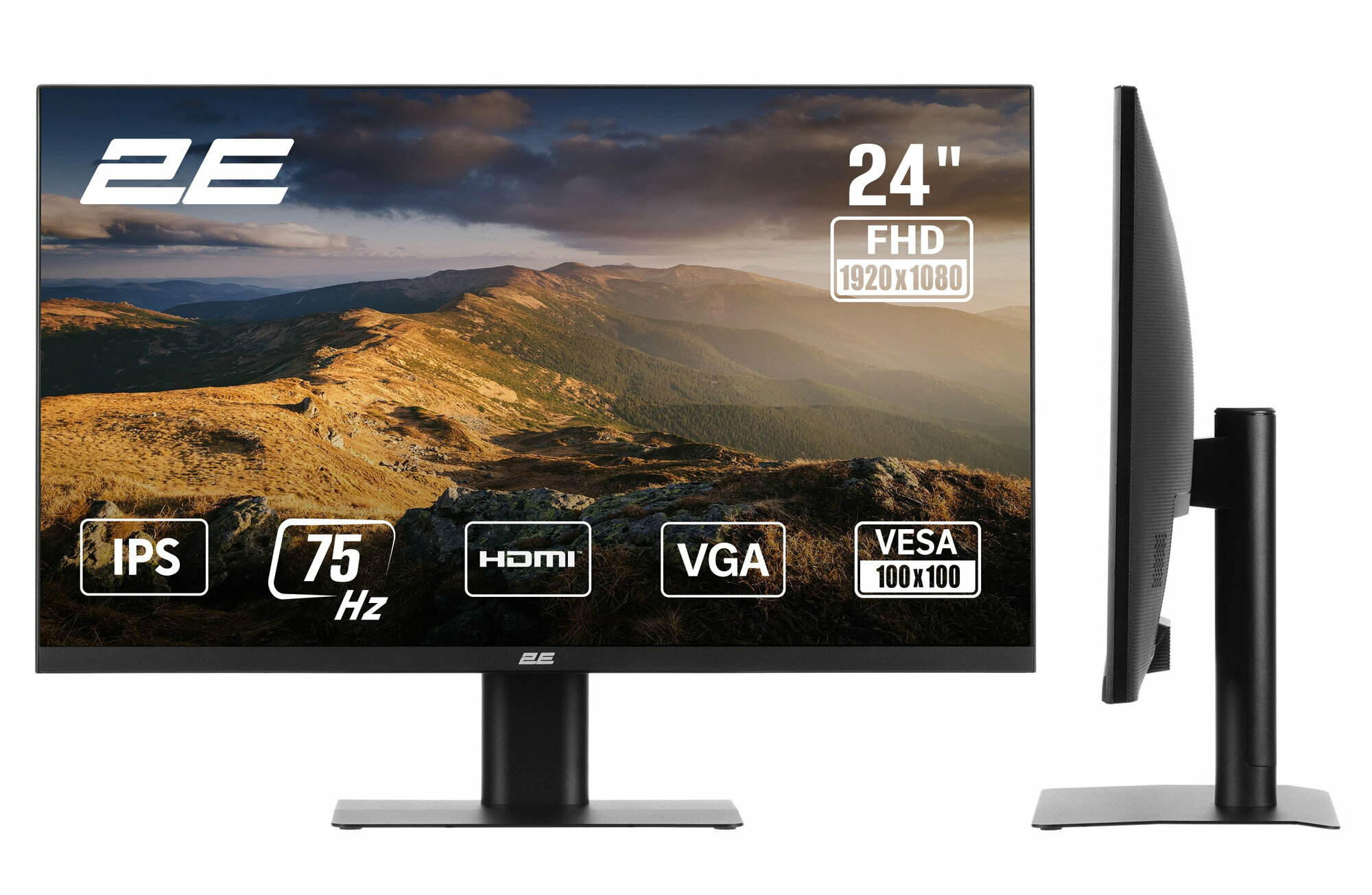 Монитор 2E F2422B 23.8" IPS, 75Hz, Full HD (1920×1080), HDMI/D‑Sub для офиса и дома