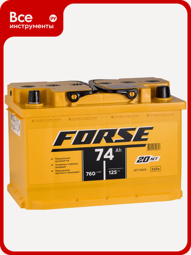 Изображение товара Аккумуляторная батарея FORSE 6ст-74 VLR 0 760A, из свинецсодержащих, активной массы