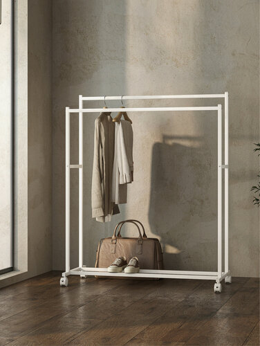 Изображение товара Вешалка напольная для одежды Vidovito, открытая стойка для хранения, 2 рейла, в гостиную, металл, белая, 126х103,5х42 см