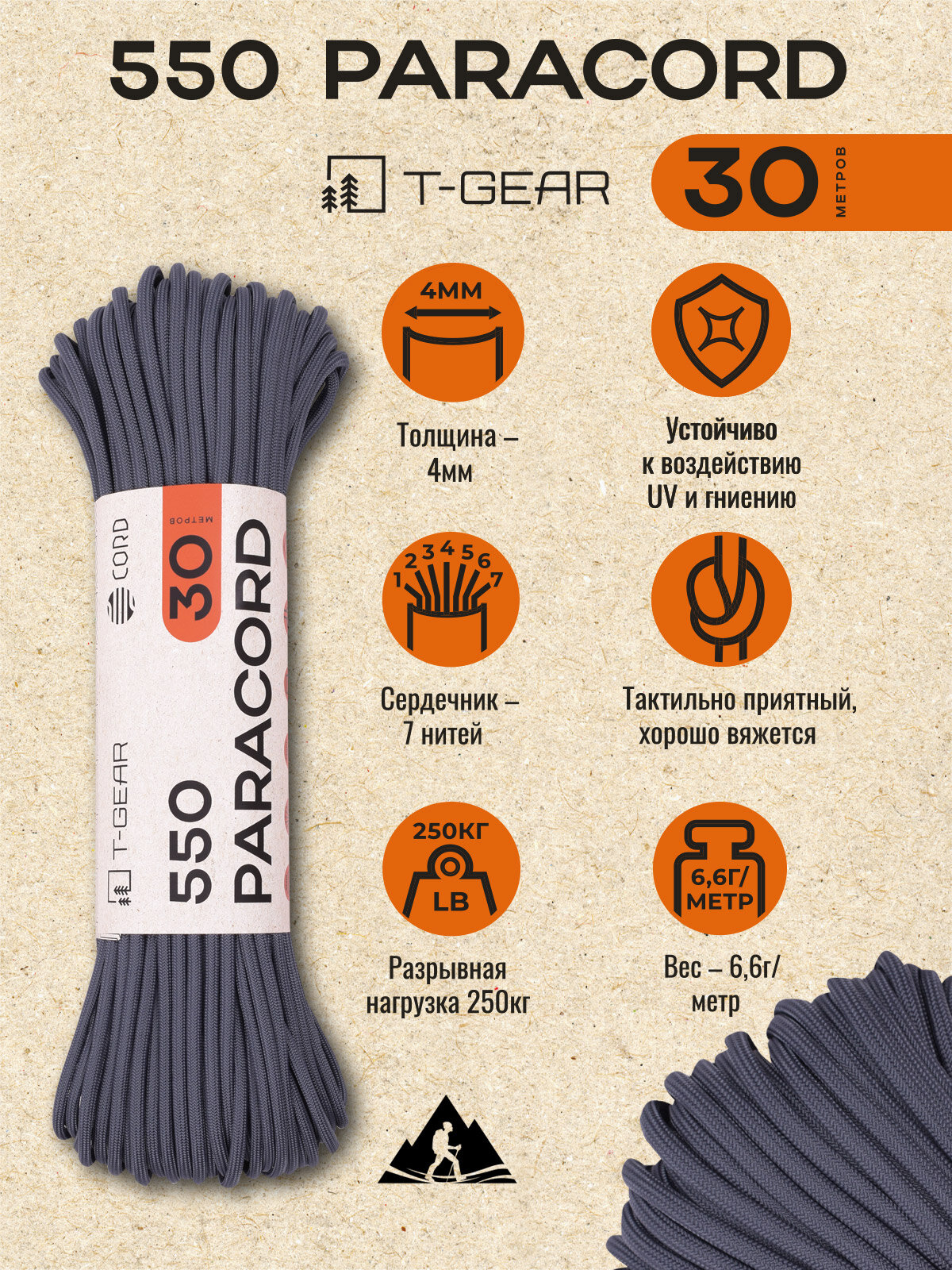 Паракорд 550 T-Gear x CORD nylon 30 метров (расцветка - Dark Navy)