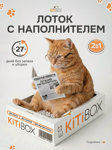 Изображение товара Наполнитель и лоток 2-в-1 KiTiBOX. Долгоиграющий одноразовый туалет для котов