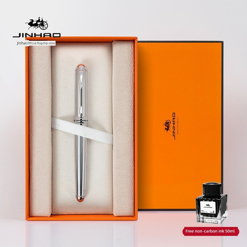JinHao X750 Тонкий перо 0,5 мм с чернилами 5001 в комплекте Подарочная упаковка Шампань-серебро