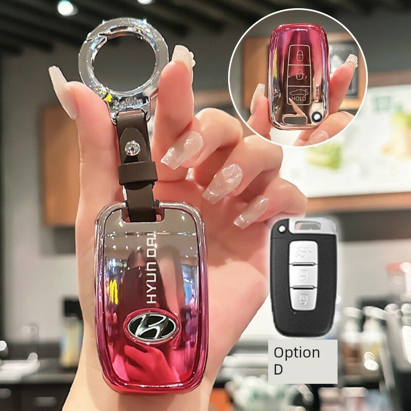 Кейс для ключа Hyundai D-стиль в градиентном розовом цвете с пряжкой-застежкой, держатель для брелока
