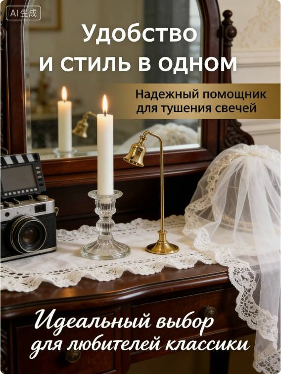 Гаситель для свечей, колпачок для тушения свечи, Золотой,23 см,1 шт