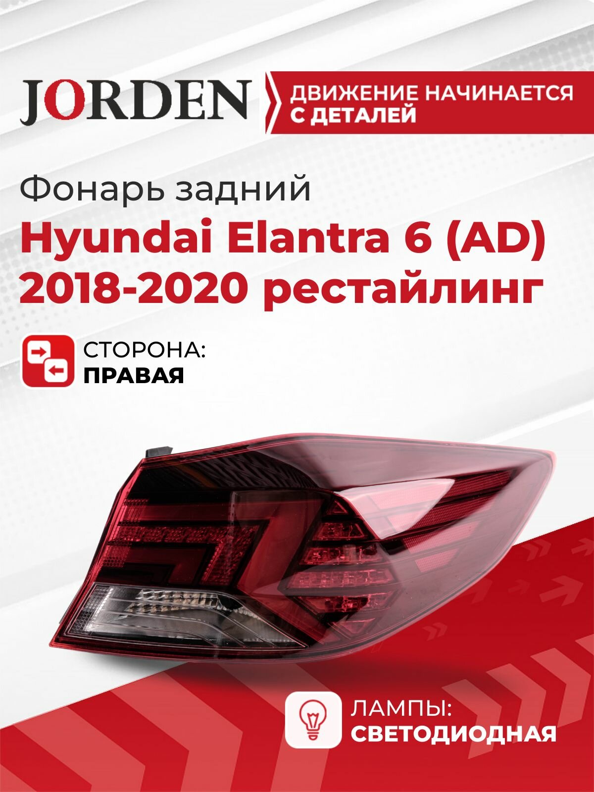 Фонарь задний правый для Хендай Элантра 6 Hyundai Elantra AD 2018-2020, LED светодиодный стоп сигнал наружный боковой в крыло, под штатный оригинал