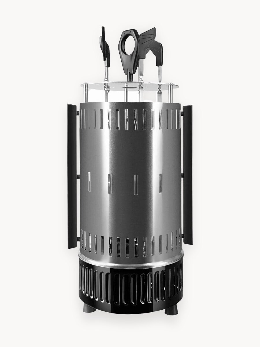 Электрическая шашлычница Редмонд RBQ-0252-E, 900 Вт, 5 шампуров (+1 запасной), автоотключение при падении, сталь