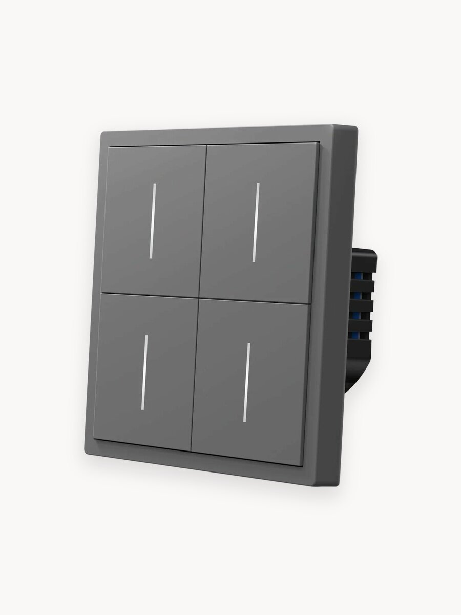 Умный выключатель Zigbee, 4 кнопки, серый матовый