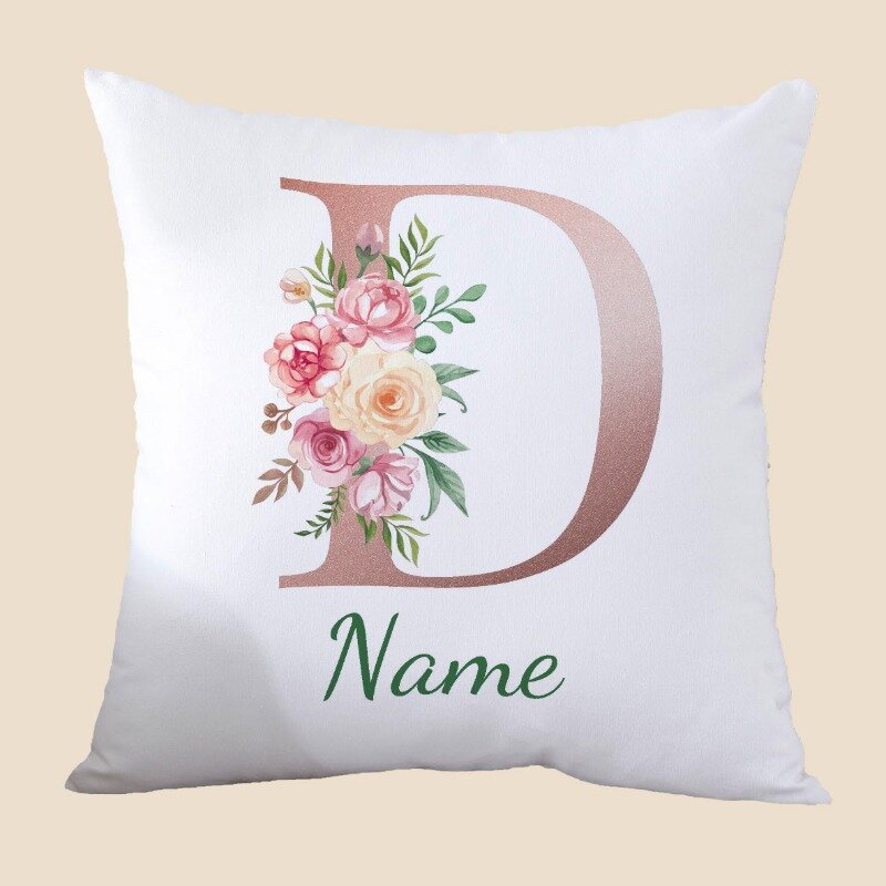 Чехол для подушки с плоским 2D-принтом, с возможностью персонализации именем и свежими цветами, односторонняя печать, размер 45×45 см