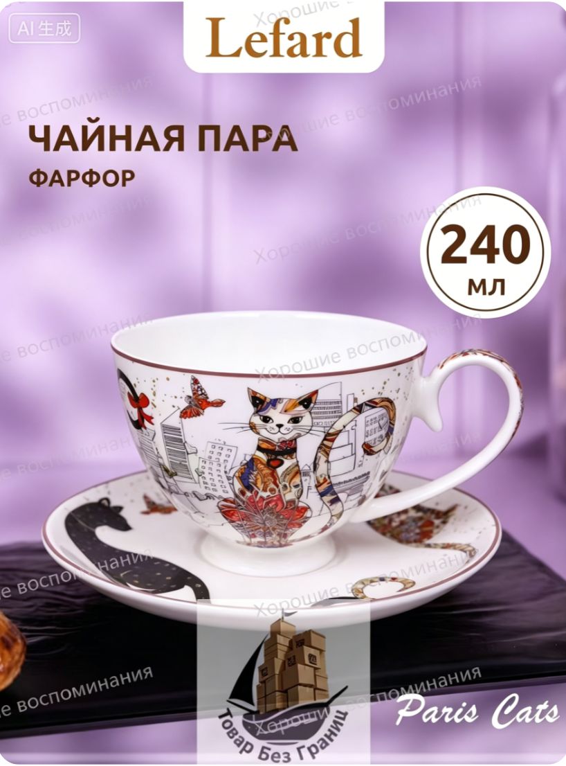 IKEA Чайная, кофейная пара "Парижские коты" 240.3 мл 1 предм.