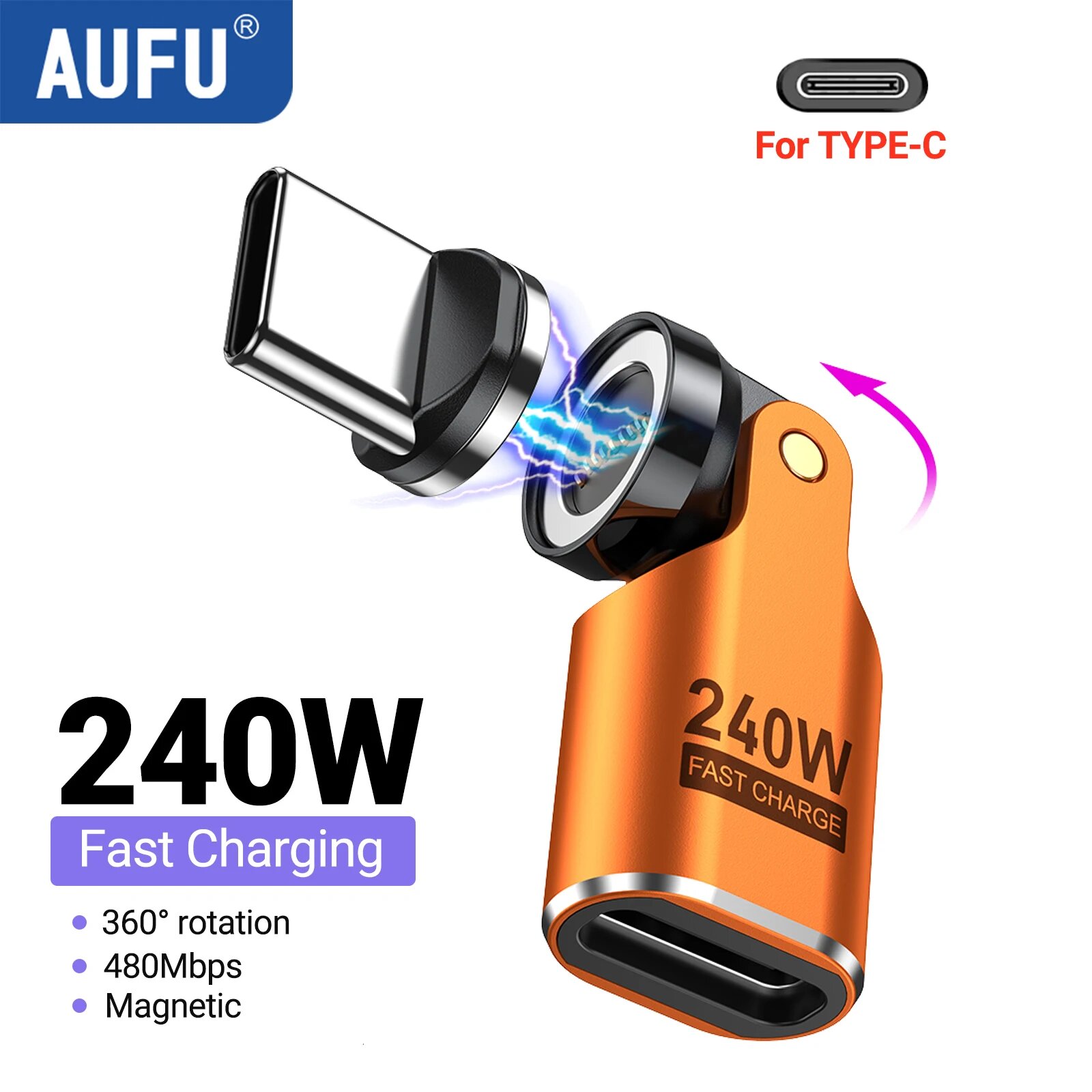 AUFU 240W магнитный USB-C адаптер Type-C, 360°
