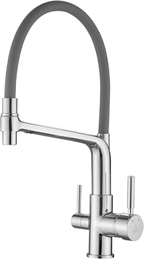 Смеситель для кухни Rose R658 с гибким изливом, с краном для питьевой воды, с поворотным изливом, хром, серый, матовый, глянцевый, однорычажный, л