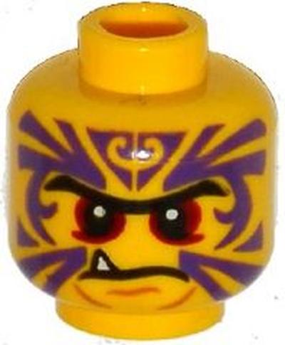 Деталь Lego 3626pb1297 Minifigure, Head Black Eyebrows, Red Eyes, Purple Tattoo, Fang Pattern
