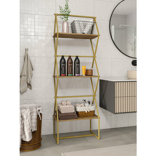 фото Стеллаж для книг km loft ромбо стsl золотой/дуб вотан лофт для дома в гостинную перегородка