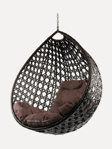 Изображение товара Подвесное кресло капля люкс (без стойки), с ротангом коричневое, коричневая подушка