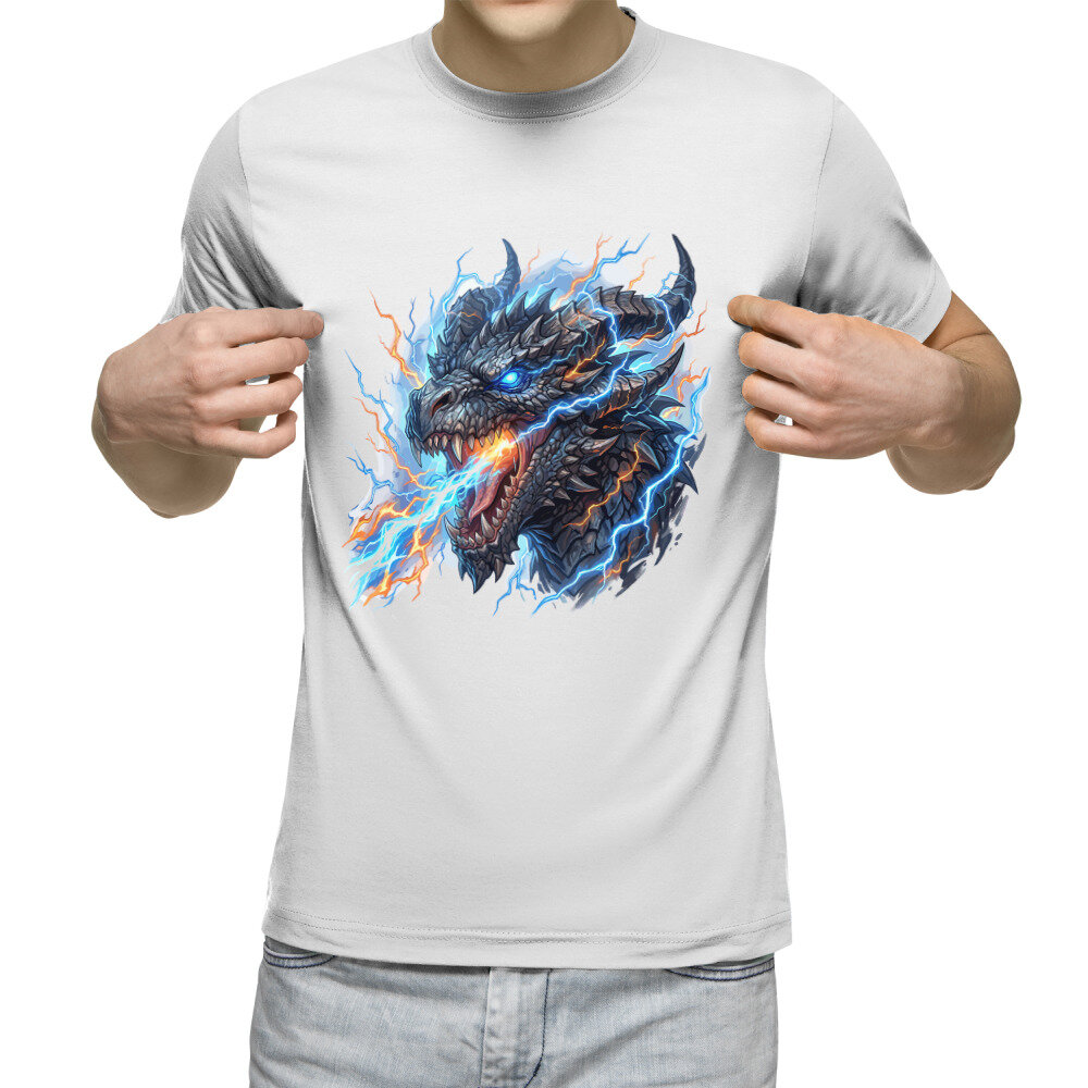Мужская футболка «Огнедышащий дракон» (белый, XL)