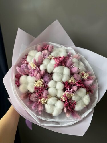 Изображение товара Букет из хлопка, озотамнуса и краспедии