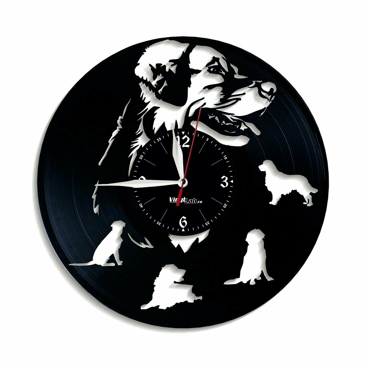 Часы из виниловой пластинки (c) VinylLab Спаниель, диаметр 30 см