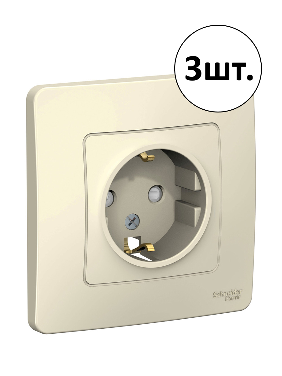 Розетка Systeme Electric Blanca с заземлением, с защитными шторками 16А, 250В молочный BLNRS001112 (комплект из 3 шт.)