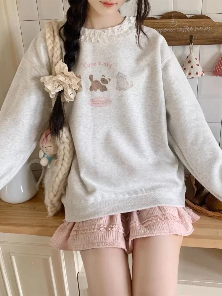 Свободная толстовка Hello Kitty, серый тонкий, XL