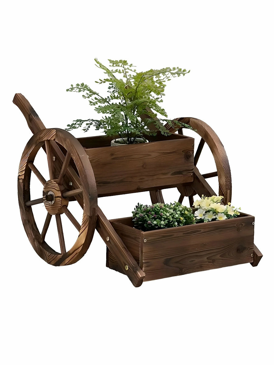 Садовое кашпо Svendsen Vintage Plant Cart, ярусное, дерево, 47x68 см, коричневое