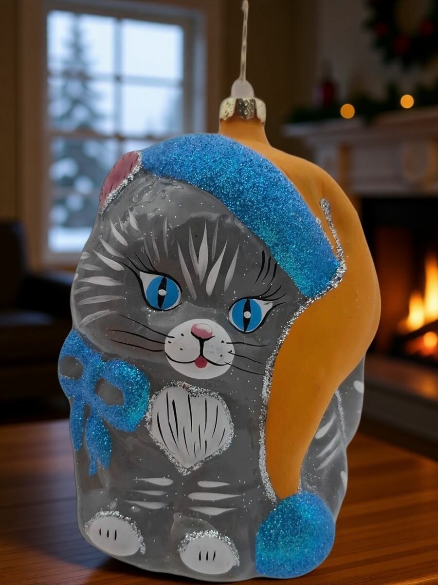 Елочная игрушка Собачка стеклянная, Игрушка новогодняя стеклянная Кошечка. Ручная работа