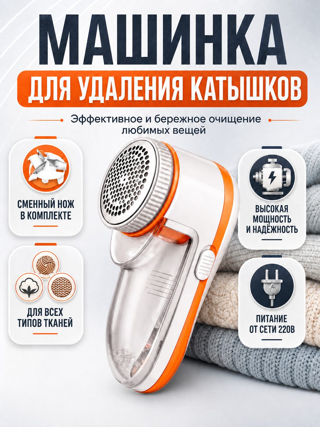Машинка для удаления катышков с одежды проводная, портативная Миниклинер от сети с контейнером, катышкорез электрическая