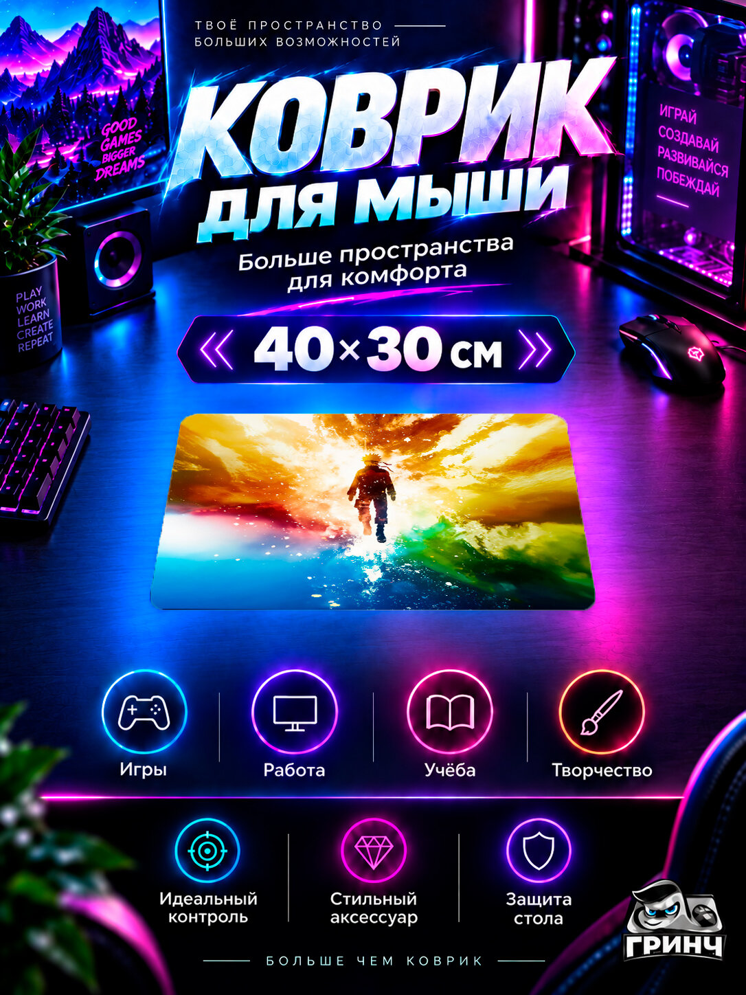 Игровой коврик для мыши 40×30 см — Naruto / Наруто — Rise Of The Hokage Naruto