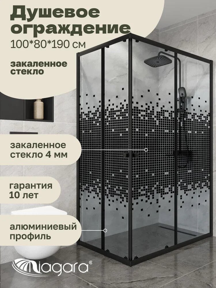 Душевой уголок Niagara Eco NG-1018-14QBLACK (100x80x190 см)