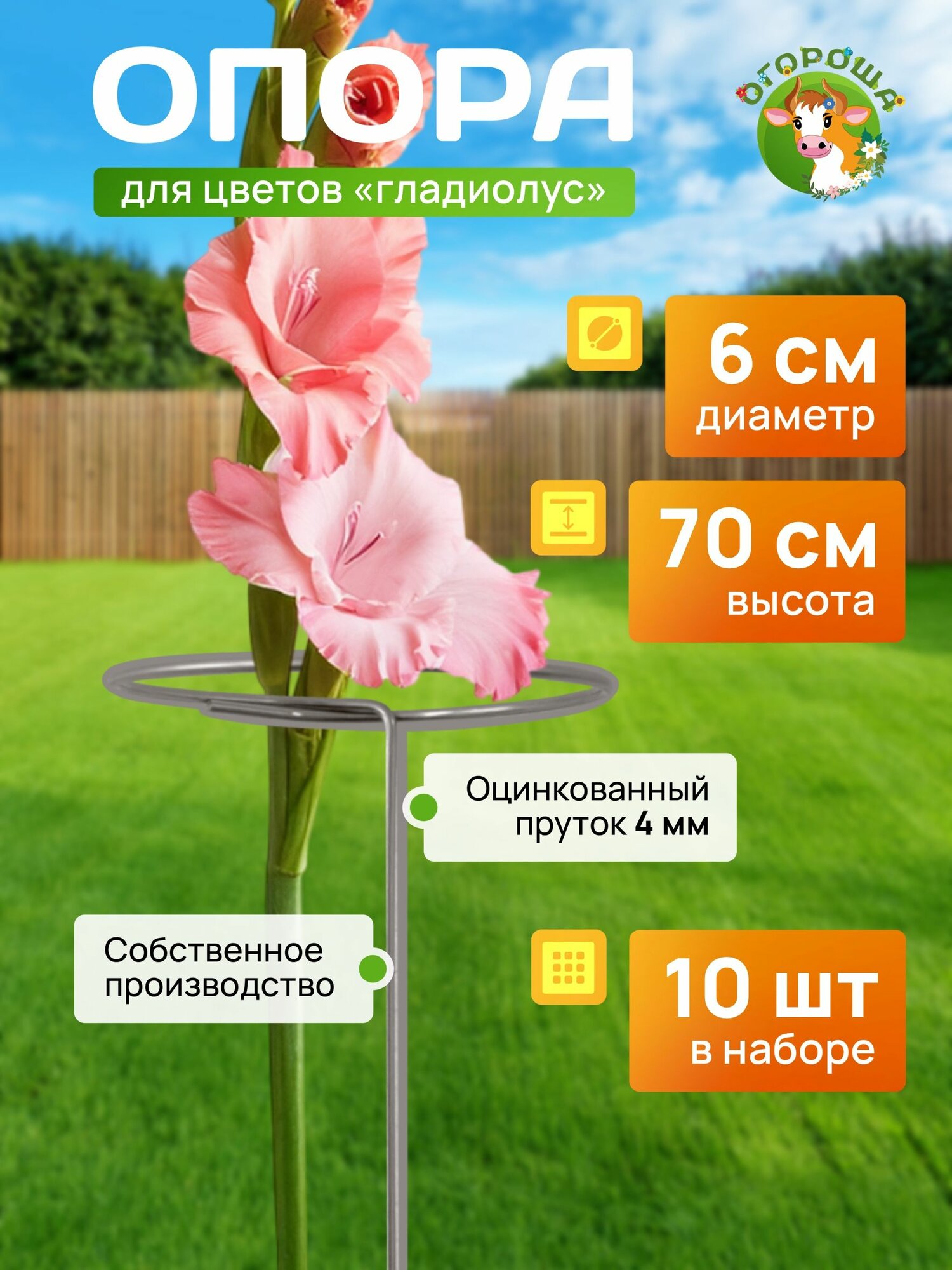 Опора для Гладиолусов оцинкованная 4мм d 0 06м  h 0 7м  10 шт 