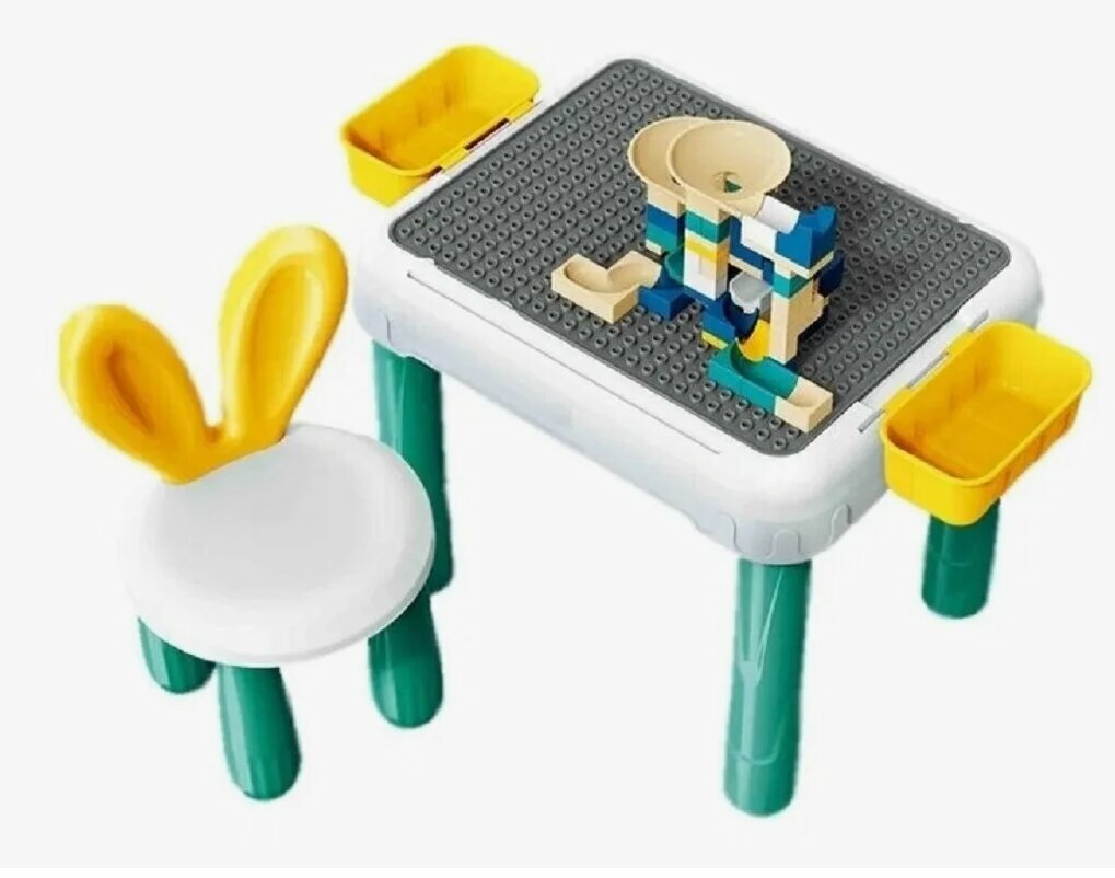 Столик конструктор лего детский с конструктором 80-90 деталей и со стульчиком — фото 1