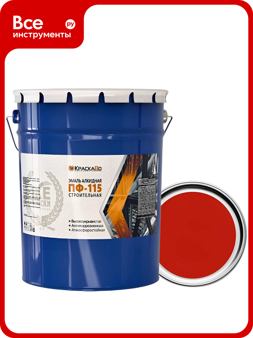 Эмаль КраскаВо ПФ-115 строительная красная 25 кг 4620105771771