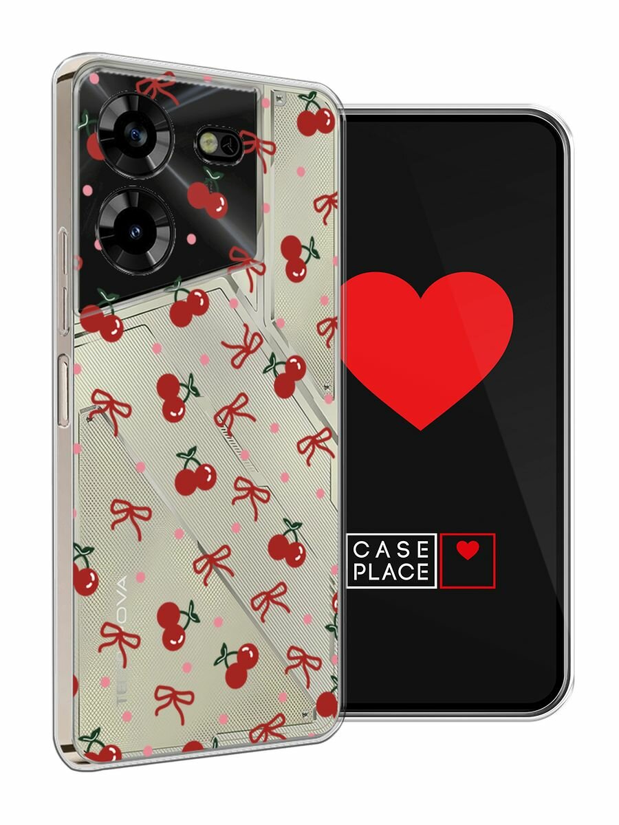 Чехол на Tecno Pova 5 / Техно Пова 5 с принтом "Вишни и ленточки", прозрачный — фото 1