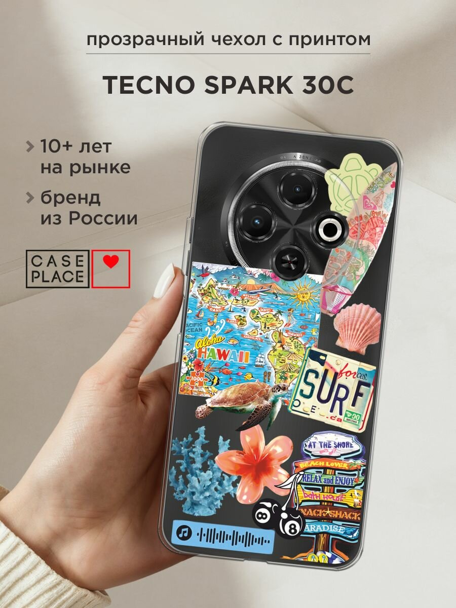 Чехол на Tecno Spark 30C / Текно Спарк 30C с принтом "Summer collage", прозрачный