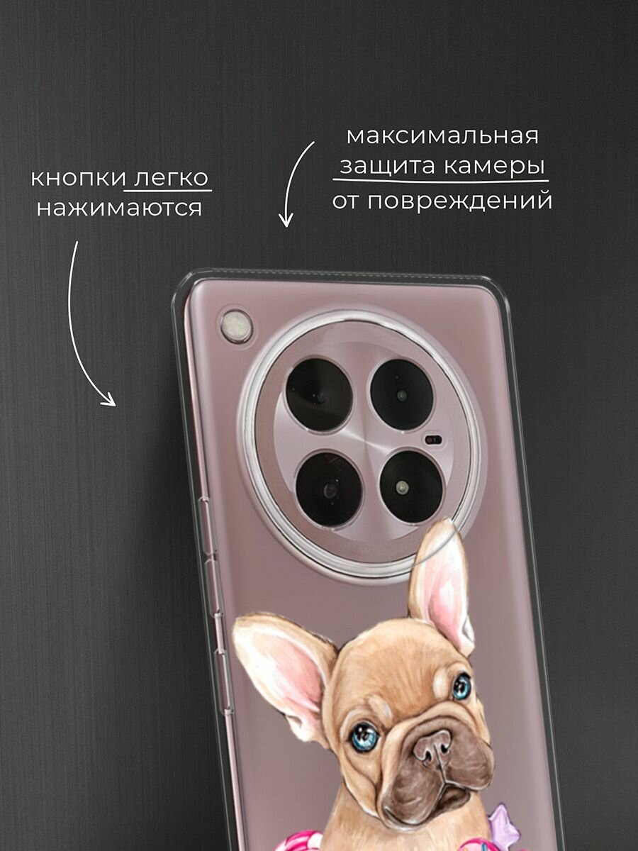 Чехол на Infinix Zero 40 4G / Инфиникс Зеро 40 4G с принтом "Бульдог и сладости", прозрачный — фото 1