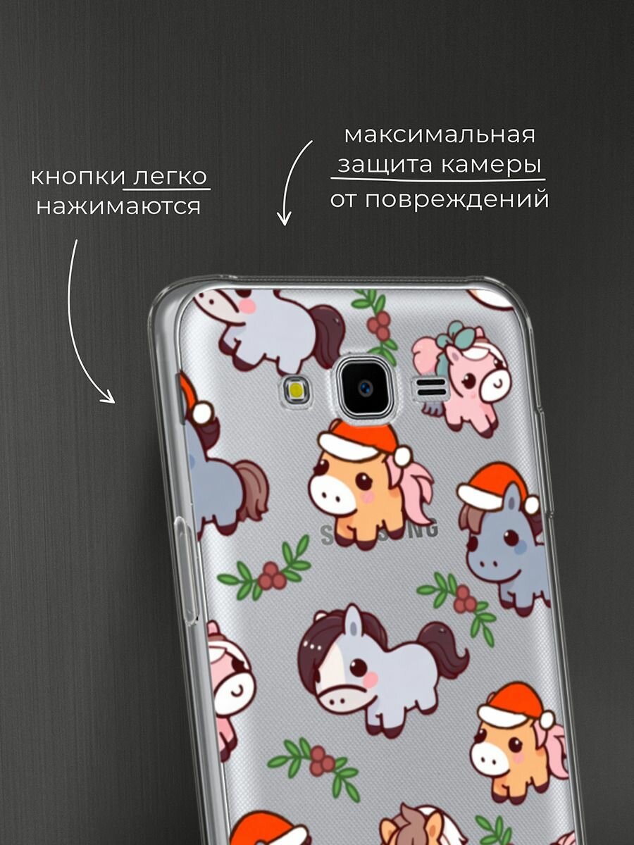 Чехол на Samsung Galaxy J7 Neo / Самсунг Галакси Джей 7 Нео с принтом "Милые лошадки паттерн", прозрачный — фото 1