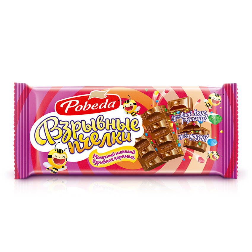 Шоколад Победа вкуса молочный с взрывной карамелью  Взрывные пчелки   80 г