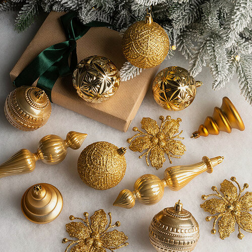 Изображение товара Набор елочных игрушек Legnano - Golden Light 7-17 см, 13 шт, пластик, Winter Deco, 1000555