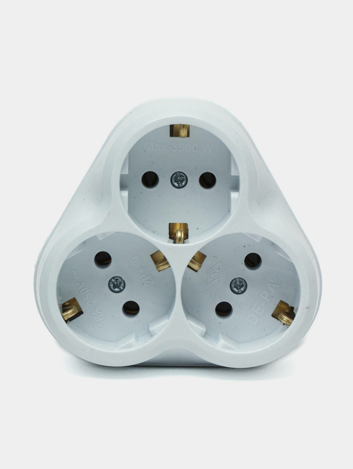 Тройник турецкий, 3 гнезда, заземления, классический белый, 16A