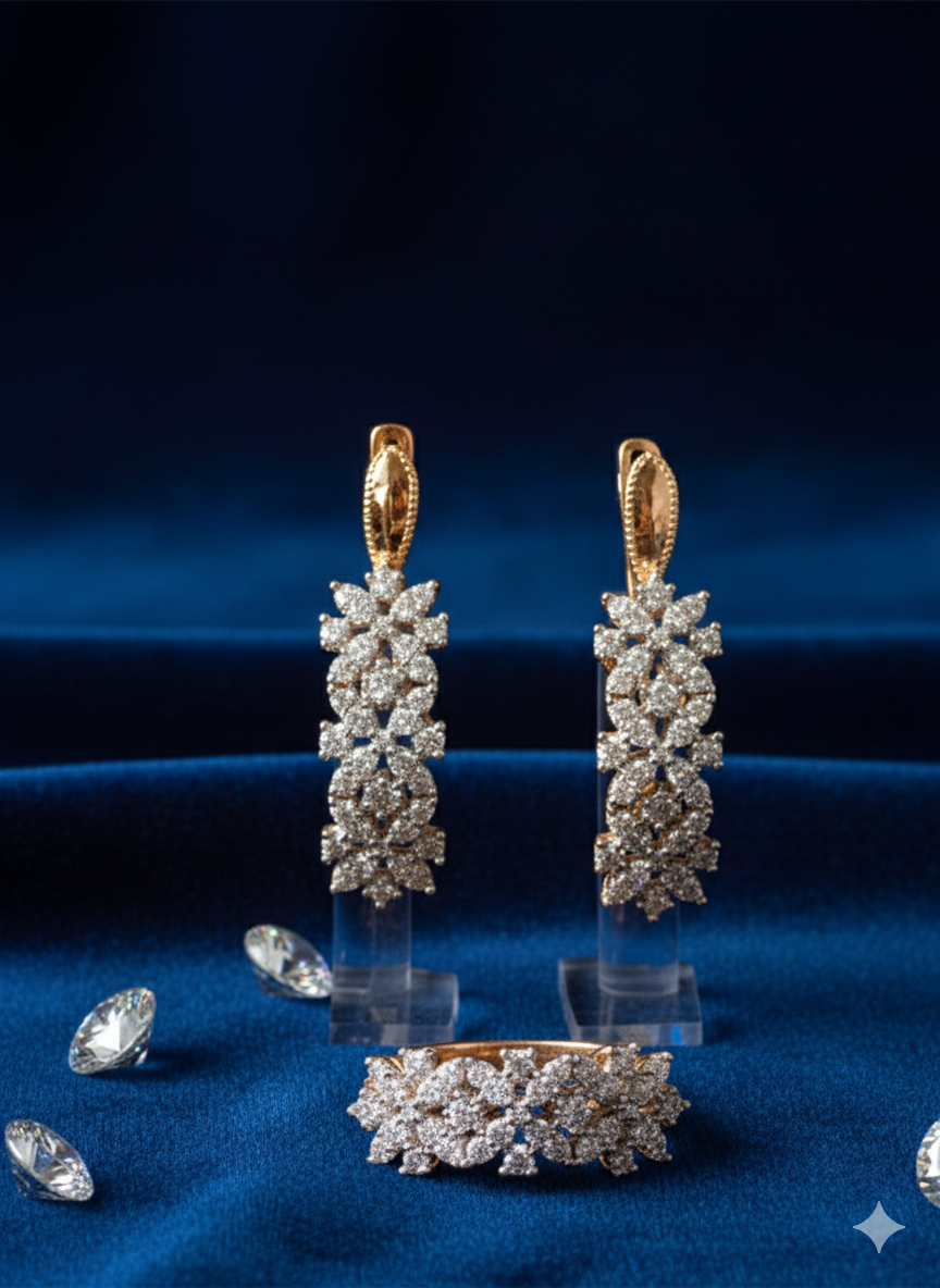 Комплект бижутерии: цепь, кольцо, серьги, колье, кристаллы Swarovski, кварц