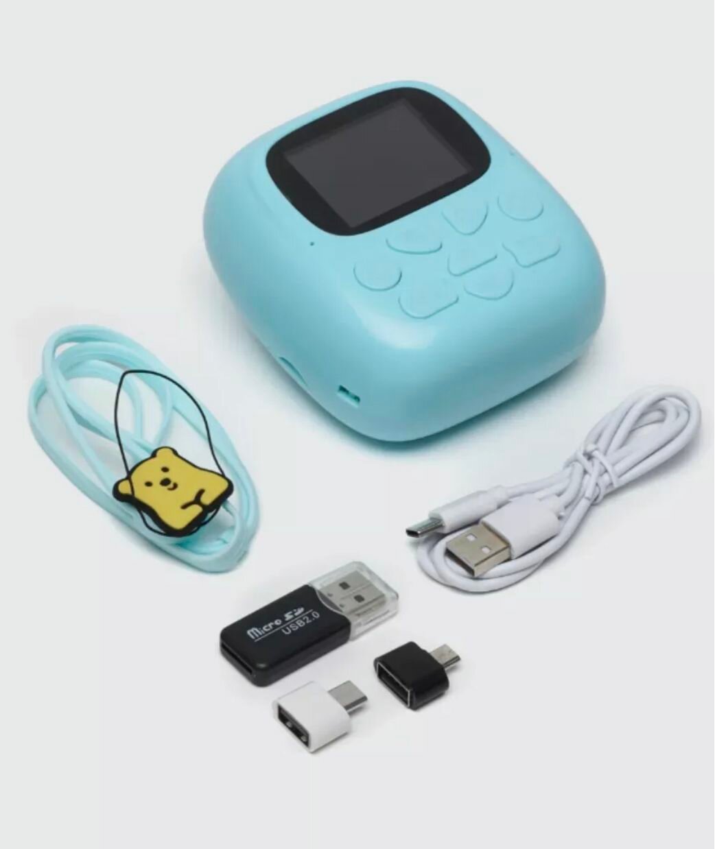 Детский фотоаппарат, с функцией печати фото, селфи-камера, голубой, 2"