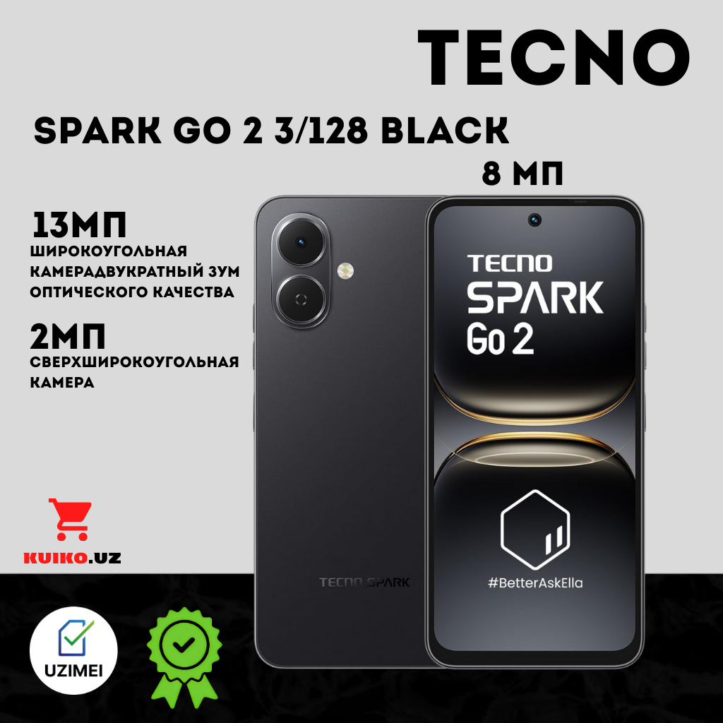 Смартфон Tecno SPARK Go 2 3/128 ГБ, 6.6" 1612x720, Full HD, IPS 60 Гц, 5000 мА/ч