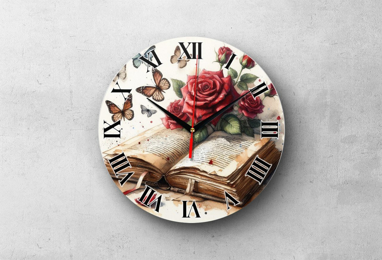 Подарочные настенные часы "Книга", круглые, плавный ход, кварцевый механизм, стекло, 20х20 см