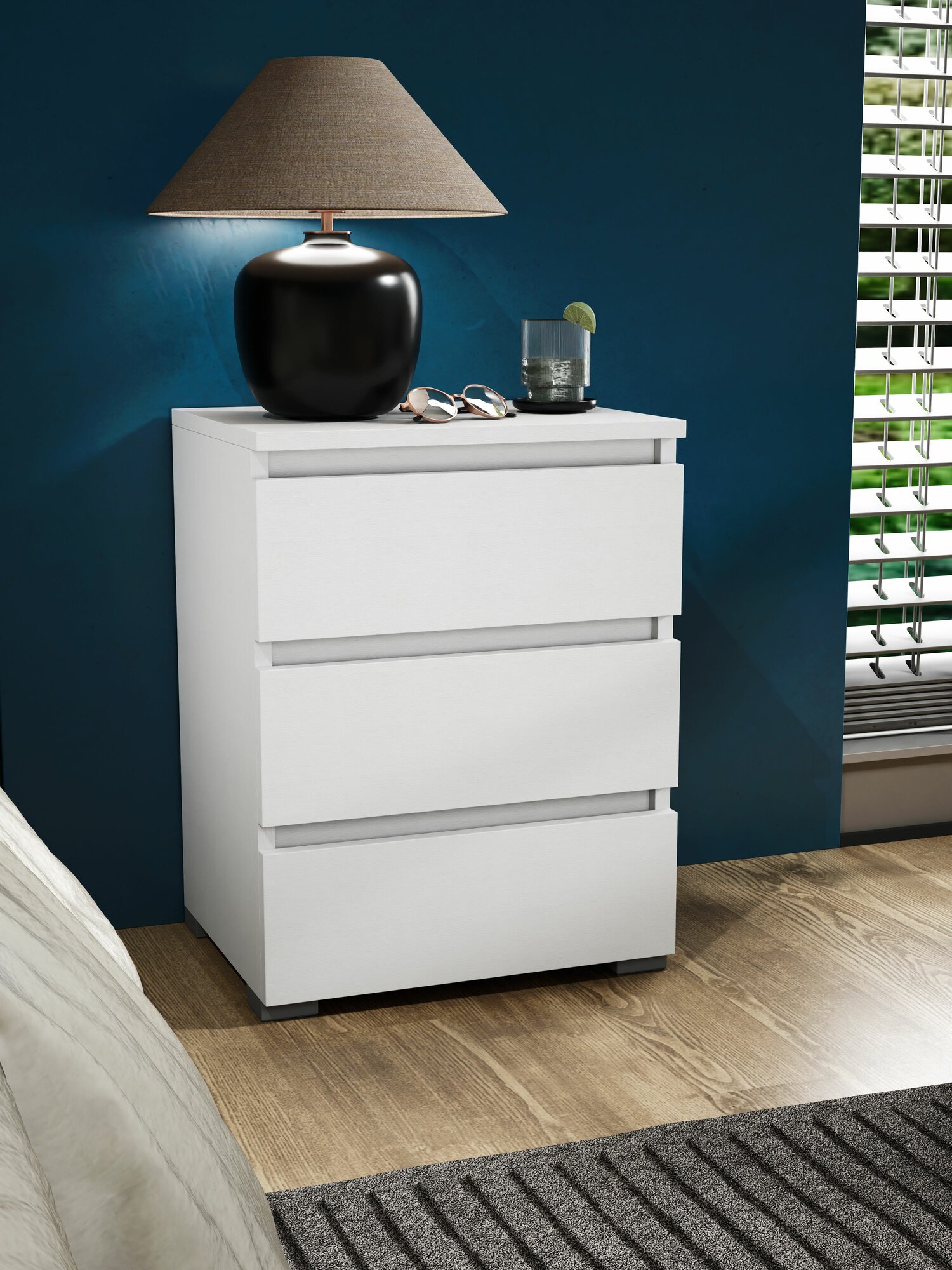 Тумба Парма-9 белая с 3 ящиками прикроватная для прихожей под стол в коридор в спальню офисная напольная