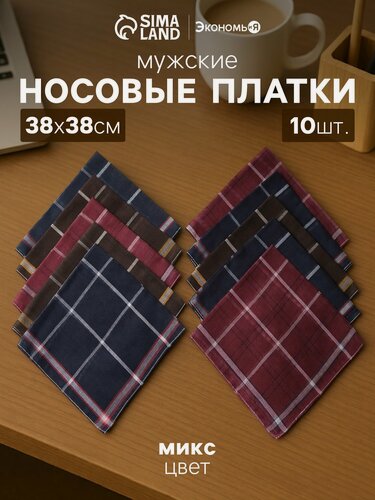 Изображение товара Платки носовые мужские "Клетка" 38×38 см, (набор 12 шт) микс