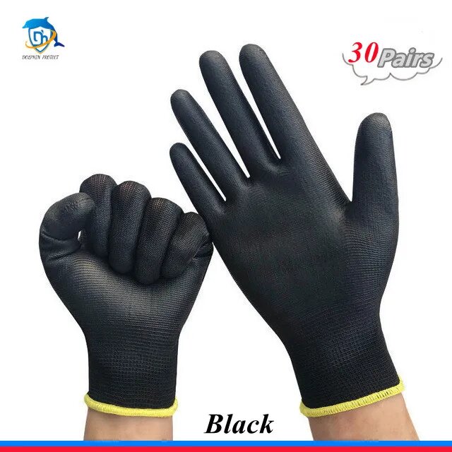 Рабочие перчатки Dolphin Protect нитриловые, полиуретановые, черные Черный, Black 30 pairs, XL