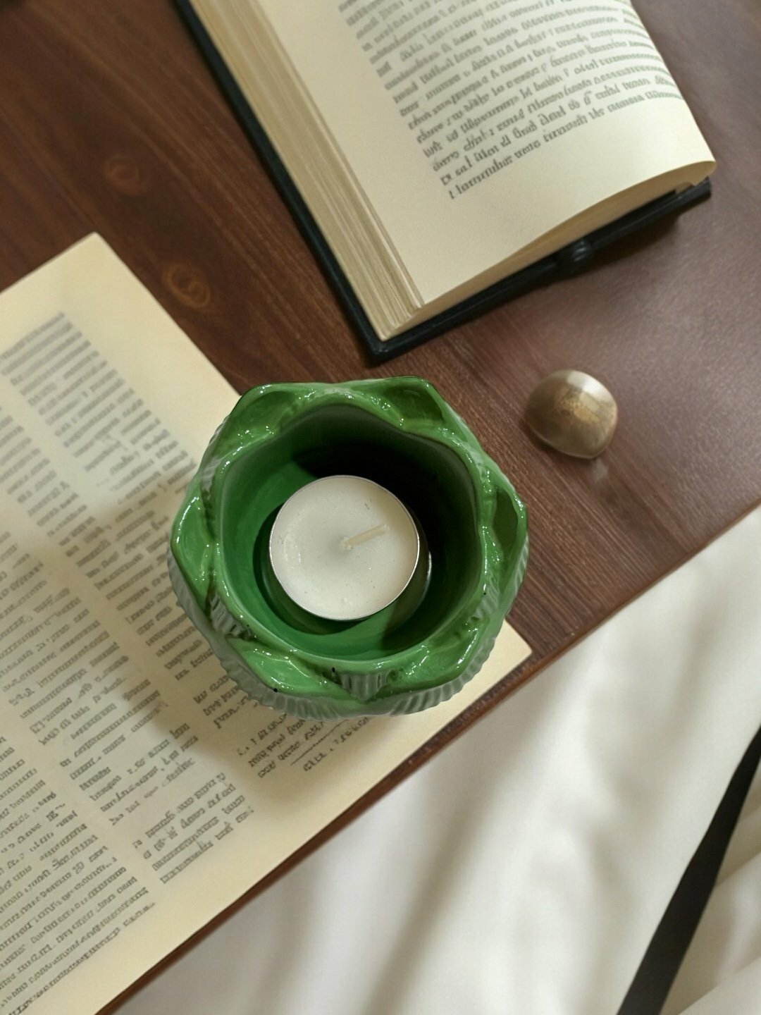 Декоративный подсвечник шкатулка для чайной свечи Lotos, 9 * 9 * 4 см - Лесной зеленый