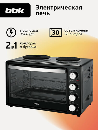 Изображение товара Духовка электрическая BBK OE3071M-2P черный, объем камеры 30 л, мощность 1500 Вт