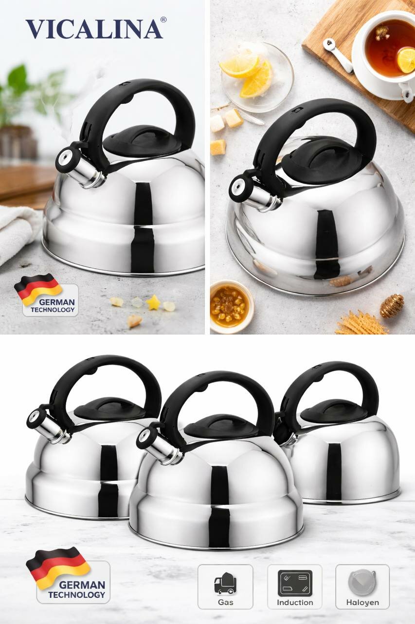 Чайник, нержавеющая сталь, 5л, металлический, со свистком, для всех типов плит