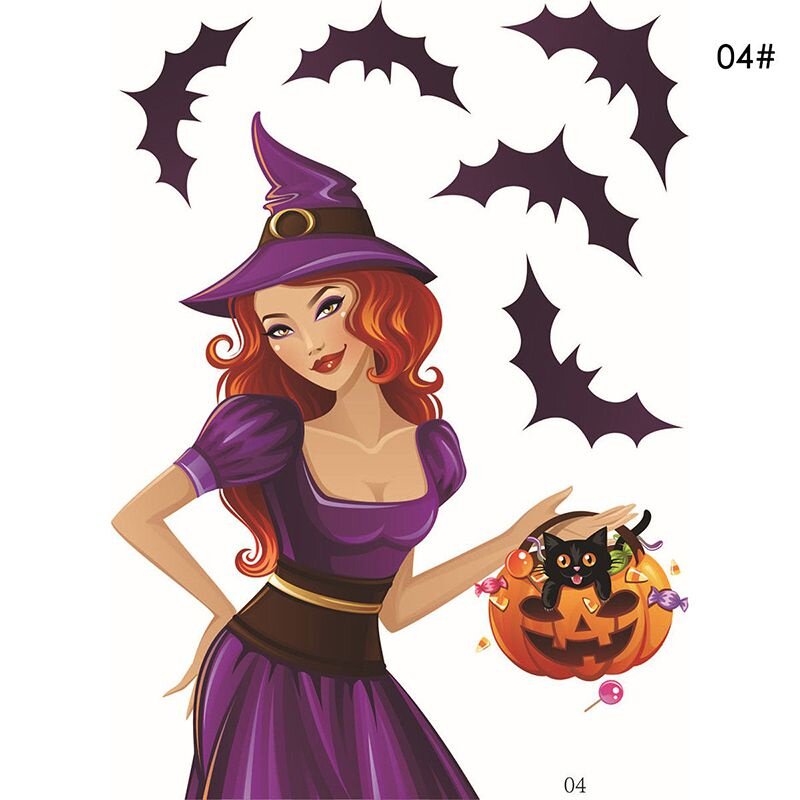 Наклейки ideal gift halloween party diy witch stickers skeleton ghost window wall decals decor for friends and family размер 4